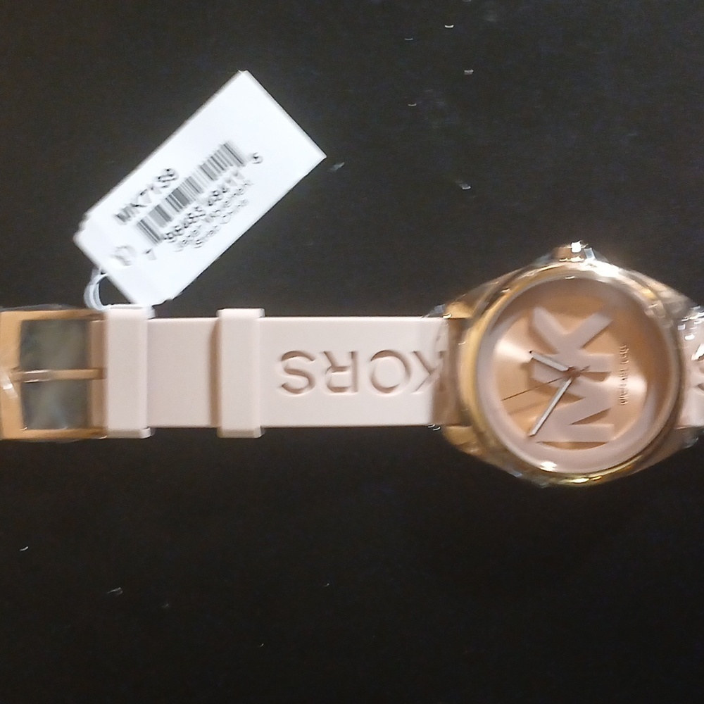Michael Kors Pink and Gold Logo Dial Silicone Strap Watch - Picture 5 of 10